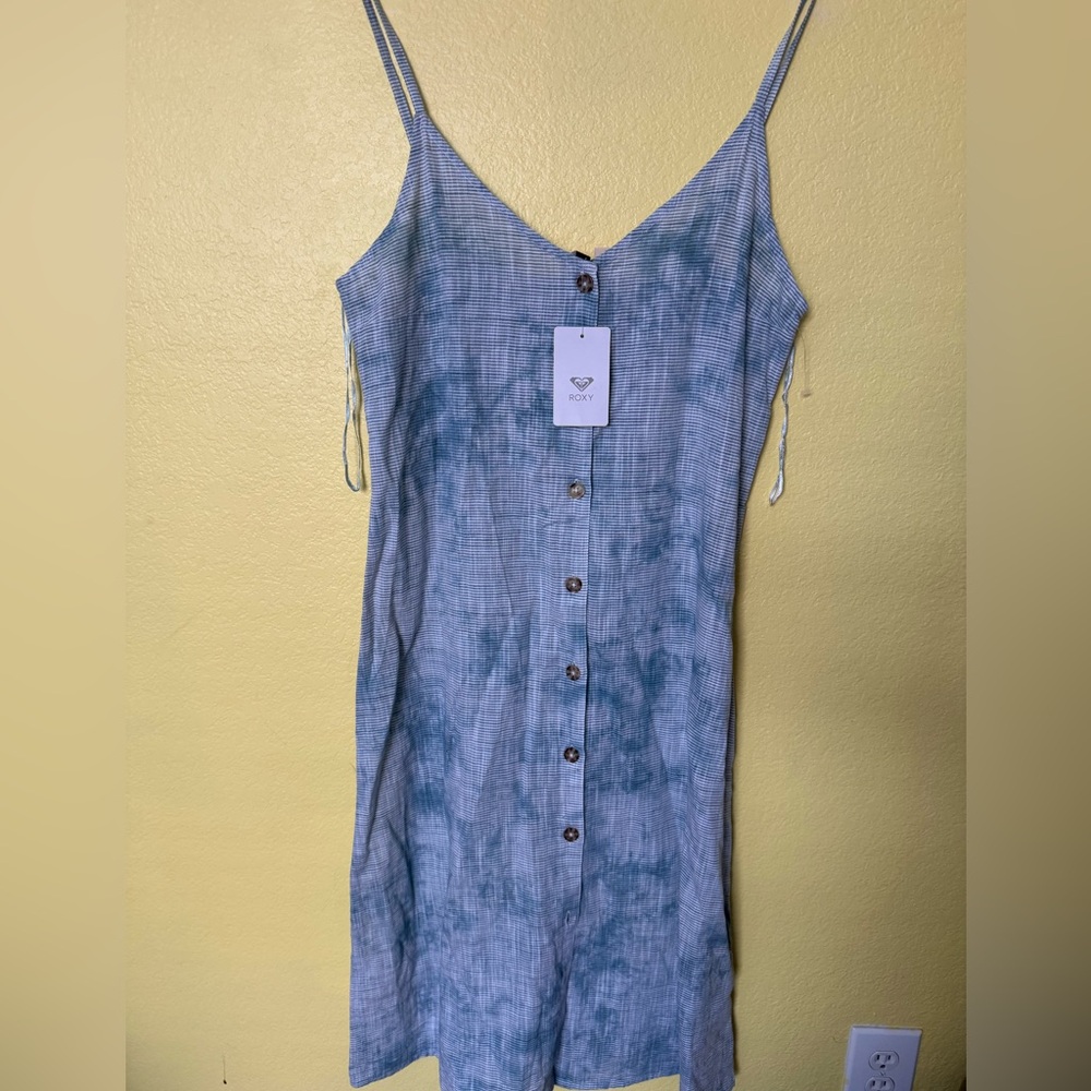 Roxy Blue Tie-Dye Button-Front Midi Dress